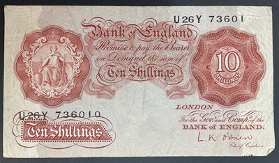 Lot 531 - A ten shilling bank note signed by L. K....