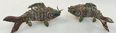 Lot 32 - A pair of Chinese white metal and enamelled...