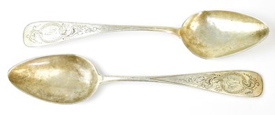 Lot 723 - Two 800 grade silver table spoons with...