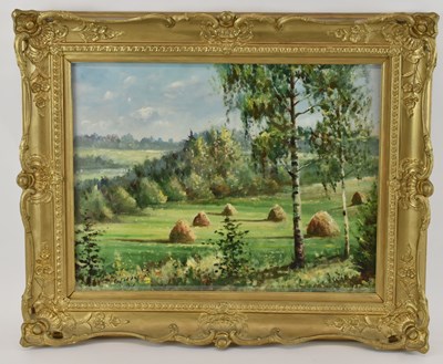 Lot 307 - UNATTRIBUTED; a modern oil on board, rural...