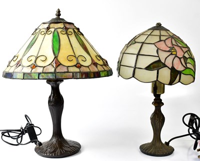 Lot 195 - Two Tiffany-style table lamps, with leaded...
