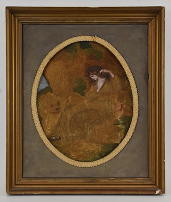 Lot 211 - An early 19th century Regency embroidered oval...