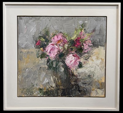 Lot 195 - JUDY BUXTON; a modern oil on canvas, still...