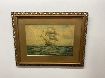Lot 417 - FRANK CLIFFORD; oil on board, sailing ship at...