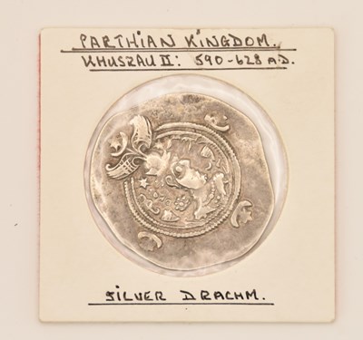 Lot 1652 - A silver drachm coin from the Sasanian Empire,...