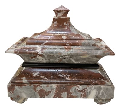 Lot 448 - A late 19th century French rouge marble lidded...