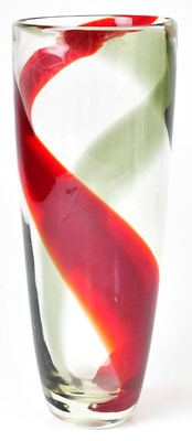 Lot 300 - A large glass vase decorated with bands of red...