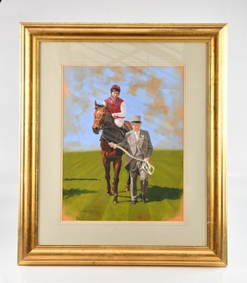 Lot 1490 - PHILIP TOON; gouache, jockey on horseback,...
