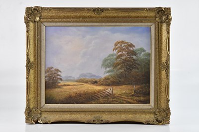 Lot 1520 - REG BROWN; oil on canvas, landscape scene,...