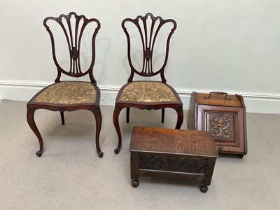 Lot 2060 - A pair of Edwardian bedroom chairs on cabriole...