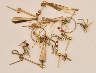 Lot 1456 - Nine pairs of gold and yellow metal earrings,...