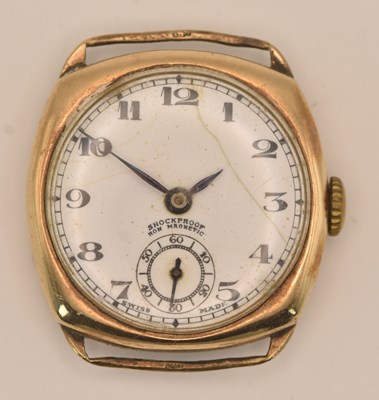 Lot 1687 - A gentleman's 9ct yellow gold watch head, the...