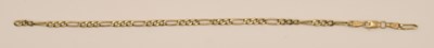 Lot 1520 - A 9ct yellow gold figaro link bracelet (cut),...