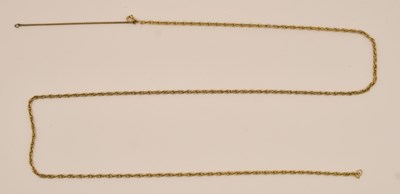Lot 1404 - A yellow metal fine dainty link necklace with...