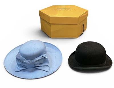 Lot 574 - DUNN & CO; a black bowler hat, internal head...
