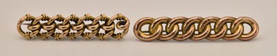 Lot 1473 - Two 9ct rose gold chain link brooches with...