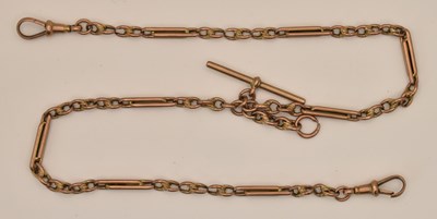 Lot 1672 - A 9ct rose gold watch chain, with swivel clasp...