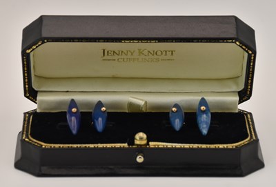 Lot 1467 - A pair of lapis lazuli cufflinks of toggle...