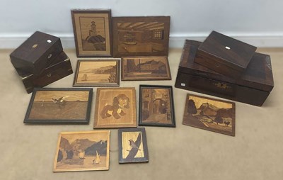 Lot 67 - Ten marquetry panel pictures, largest 28 x...