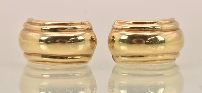 Lot 1450 - A pair of 9ct yellow gold half hoop earrings,...