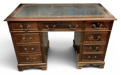 Lot 96 - A reproduction mahogany twin pedestal desk,...