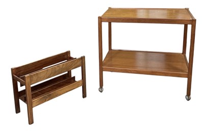 Lot 92 - A mid century teak two tiered trolley, width...