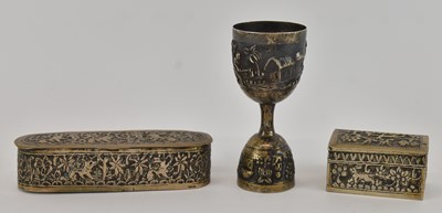 Lot 1113 - An Indian white metal oval trinket box,...