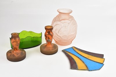 Lot 1422 - AFTER GALLÉ; two cameo glass bottle vases,...
