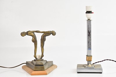 Lot 1423 - An Art Deco bronzed metal figural table lamp...