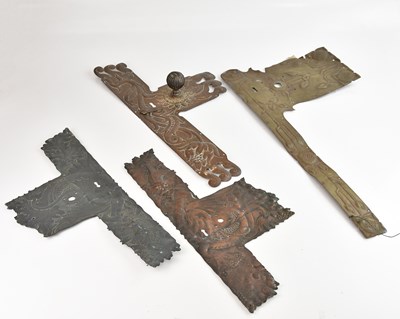 Lot 2334 - Four Arts and Crafts brass/copper door panels...