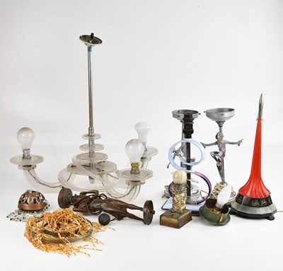 Lot 2352 - Two Art Deco chrome table lamps, relief...