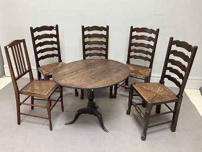 Lot 2109 - Four reproduction rush seated ladderback style...
