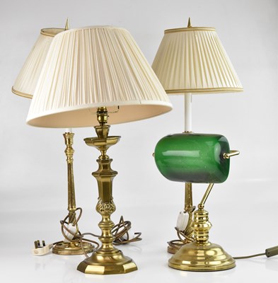 Lot 2359 - A modern brass desk lamp with green glass...