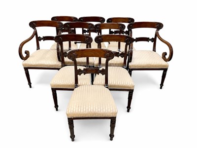 Lot 2041 - Ten 19th century carved mahogany bar back...