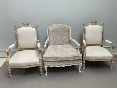 Lot 2103 - A pair of c1900 French carved and cream...