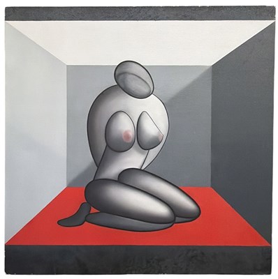 Lot 325 - KUBRA DOGU; a modern abstract figural oil on...