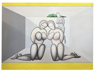 Lot 327 - KUBRA DOGU; a modern abstract oil on canvas,...