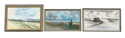 Lot 296 - PATRICIA MAYNE; oil on canvas, shipping scene,...