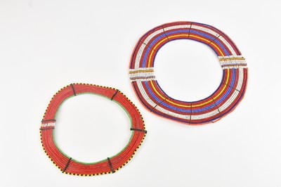 Lot 1191 - Two Maasai beaded collar necklaces, diameter...