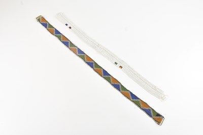 Lot 1192 - Two Zulu beaded belts, larger 78cm, one with...