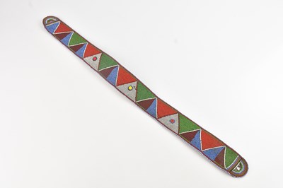 Lot 1136 - A 19th century Maasai beaded belt on rawhide,...