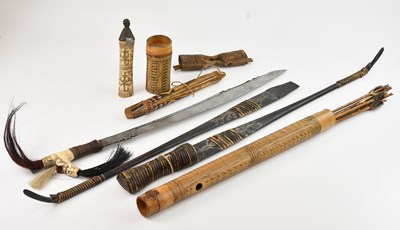 Lot 1115 - A Borneo headhunter's sword with carved bone...