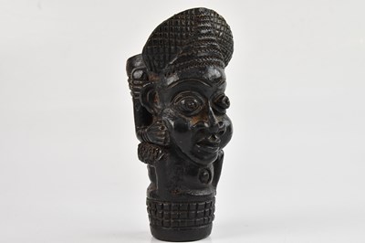 Lot 1144 - A Cameroon Bamoun terracotta figural pipe bowl,...