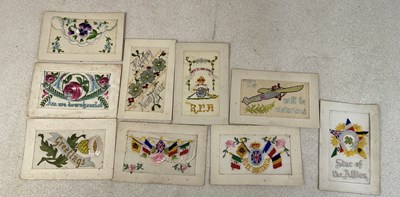 Lot 106 - Nine silk postcards to include World War I...