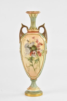 Lot 1277 - ROYAL WORCESTER; a hand painted twin handled...