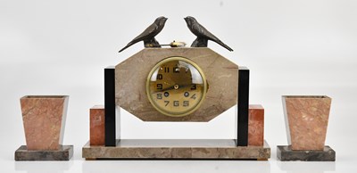 Lot 344 - An Art Deco marble mantel clock, decorated...