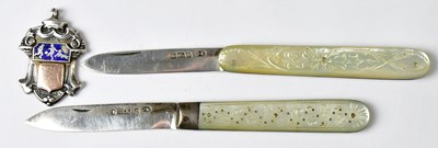 Lot 701 - Two mother-of-pearl handled fruit knives with...