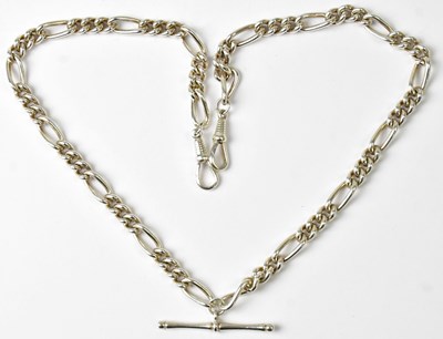 Lot 1133 - A 925 silver Figaro link watch chain with...
