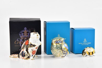 Lot 1250 - ROYAL CROWN DERBY; three animal and bird form...