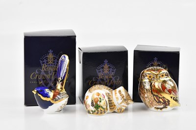 Lot 1254 - ROYAL CROWN DERBY; three animal and bird form...